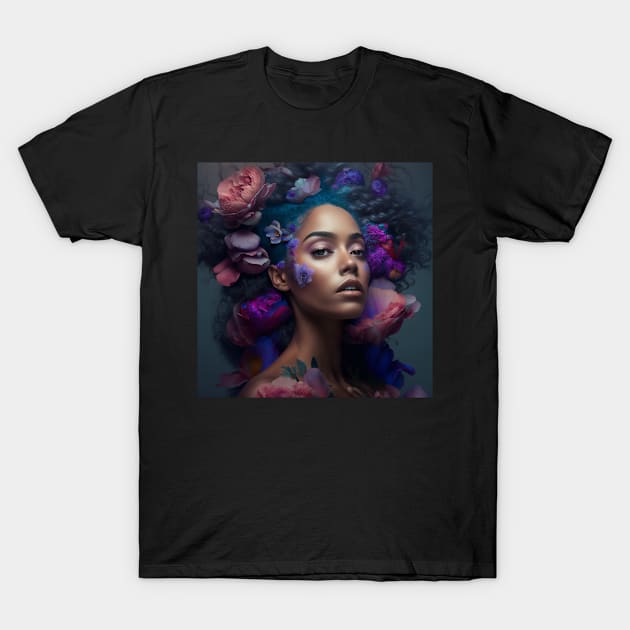 Girl with purple flowers T-Shirt by SM